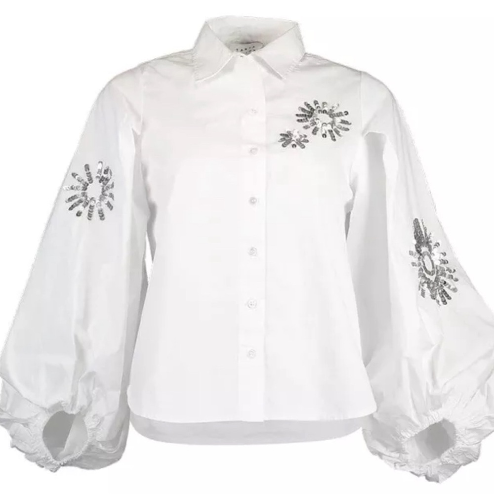 Tanya Taylor Marina Embellished Blouse 12 new